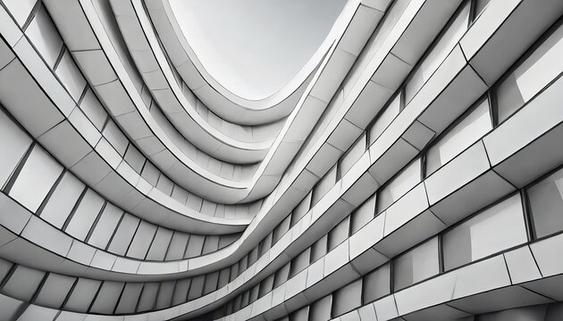 A black and white photo of a modern building with a curved facade , generated by AI