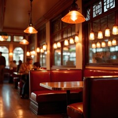 Fototapeta na wymiar Interior of casual fast service restaurant dining area, indoor architecture