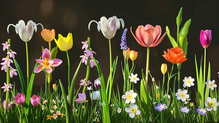 Set of Different Beautiful Spring Season Flowers

