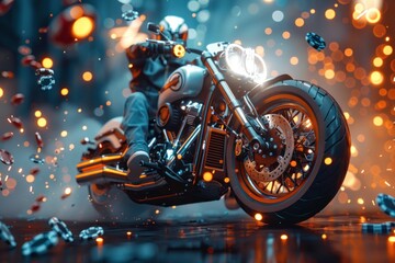 Man Riding Motorcycle on Wet Ground - obrazy, fototapety, plakaty
