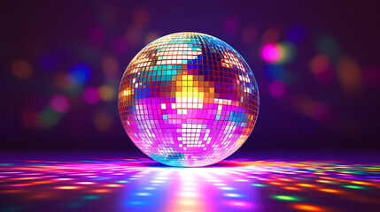 Obraz premium Disco ball sphere with colorful disco lights at party