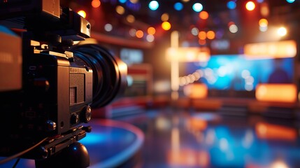 Video Recording Room - News Studio With Blurry Blurred Background