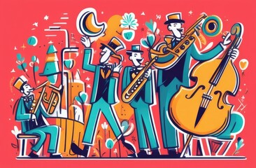 Saxophonist. Jazz festival music poster man playing saxophone abstract illustration,A man plays the double bass