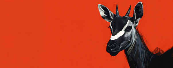 Okapi on reddish brown background copy space - obrazy, fototapety, plakaty
