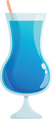 Blue alcoholic cocktail icon cartoon vector. Party summer time. Straw mixed