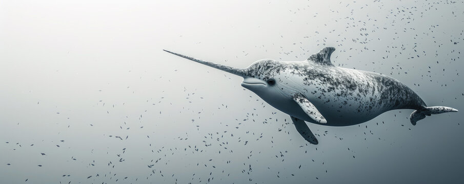 Narwhal on gray background copy space