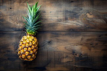 top view pineapple on a wooden table with copy space