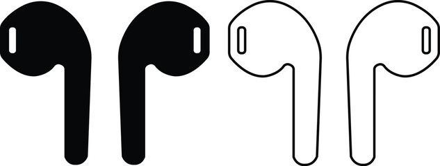 HandFree icon set. Headphones wireless earphones flat and line black vector collection isolated on transparent background. Headset silhouette earphone symbol computer technology icon. Hand free group.
