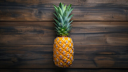 top view pineapple on a wooden table with copy space - Powered by Adobe
