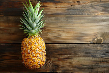 top view pineapple on a wooden table with copy space