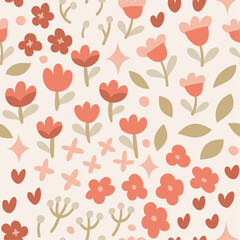 Cute seamless pattern with small flowers and botanical elements. Vector hand drawn floral background for textile, fabric, print, wallpaper. - 740022577