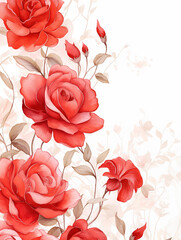 Floral red roses, wallpaper watercolor illustration in pastel color for invitation / card making / wedding invitation	
