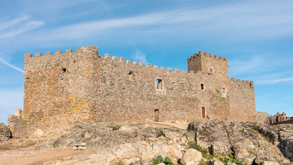 Fototapeta na wymiar Montánchez Castle is a fortress located on a hill, belonging to the Spanish municipality of Montánchez, province of Cáceres, Extremadura. The origins of the castle date back to Roman times.