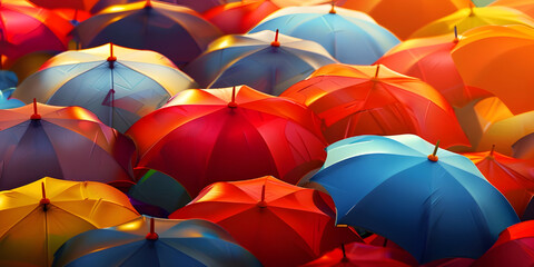 Colorful Umbrellas Display Vibrant Background Scene, Umbrellas in Bright Colors - Ai Generated
