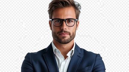 Corporate gentleman in suit, confidently managing business affairs on transparent background.png format. 