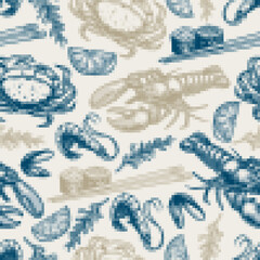 Asian seafood seamless pattern colorful