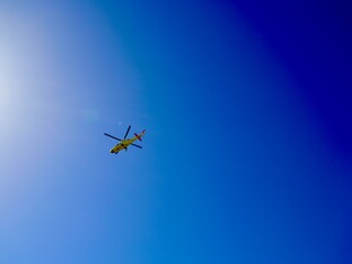 Helicopter fly near the Aeroclub de Castelló, El Grao de Castellón, Valencia, Spain