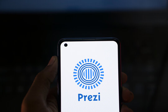 Dhaka, Bangladesh- 19 February 2024: Prezi logo is displayed on smartphone.