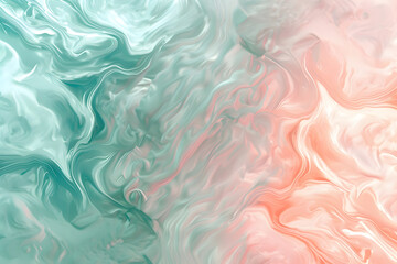 Watercolor background with swirls and waves, mixing two colors green and pink. - obrazy, fototapety, plakaty