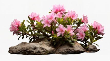 Woody Bush of Pink Rhododendron Flowers Growing,

