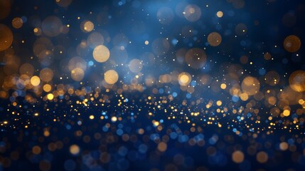 abstract background with Dark blue and gold particle. Christmas Golden light shine particles bokeh on navy blue background. Gold foil texture. Holiday concept. - Powered by Adobe