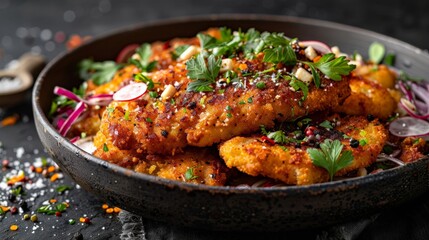 Fototapeta premium a German schnitzel dish, crispy texture and garnishes visible, traditional recipe