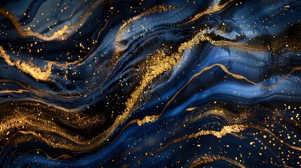 Abstract luxury swirling black gold background. Gold waves abstract background texture. Print, painting, design, fashion.