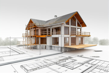 Projet de construction d'une maison moderne d'architecte sous forme d'esquisse avec plan - 740029379