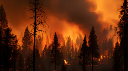 Relentless Destruction: A Dramatic Portrayal of a Forest Fire's Terrifying Power
