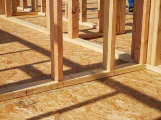 OSB sub flooring sheets cover, attach to the joists with wood screws Oriented Strand Board plywood,...