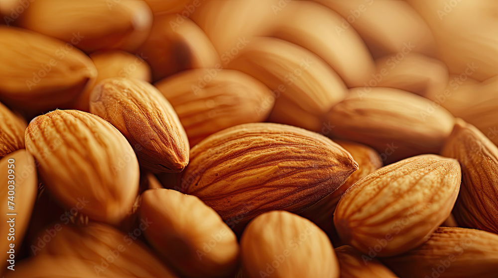 Wall mural close up of almond nuts macro photo. almond kernels for background or texture
