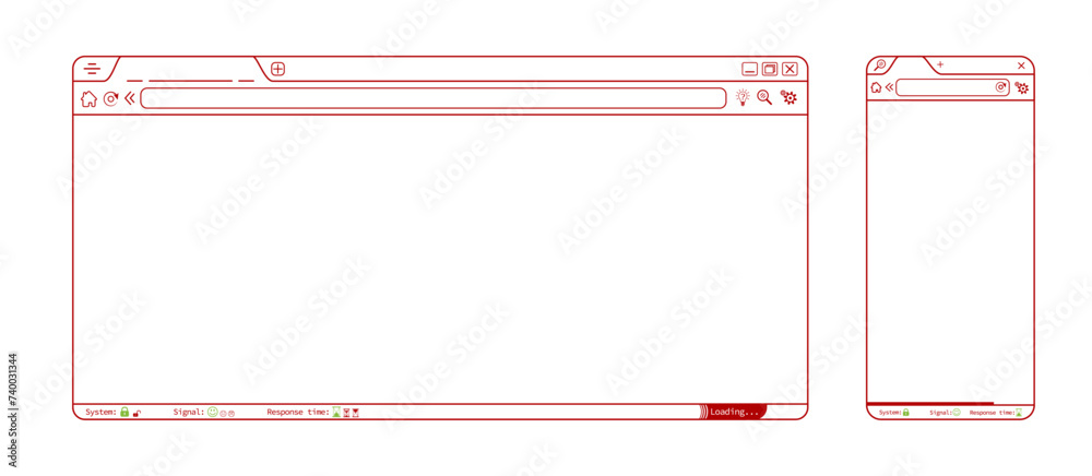 Wall mural red transparent internet browser phone app webpage, blank website template vector design. editable l