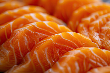 close up a view of slices fresh salmon