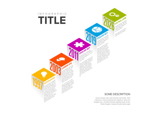 Five Isometry year steps template - multipurpose diagonal timeline infographic