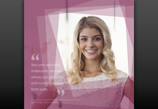 Profile photo with a purple square frame with quote template