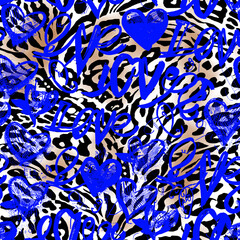 Seamless leopard texture with graffiti pattern.