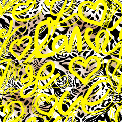 Seamless leopard texture with graffiti pattern.