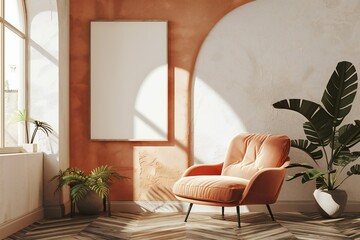 Mockup poster frame close up in interior background, 3d render