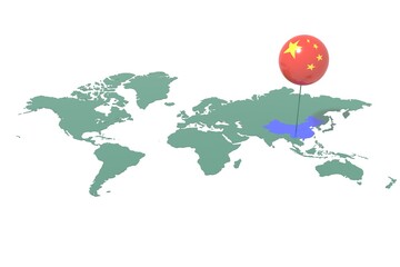 Earth map with the China nation highlighted and placeholder colored with flag colors.