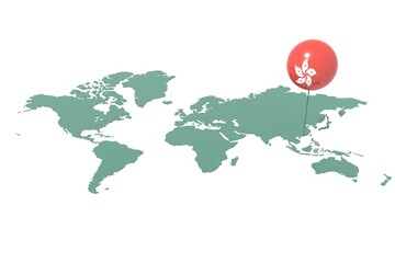 Earth map with the Hong Kong  nation highlighted and placeholder colored with flag colors. © albasu