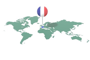 Earth map with the France nation highlighted and placeholder colored with flag colors. © albasu