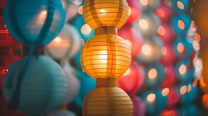 Close up of colorful chinese paper lanterns for new