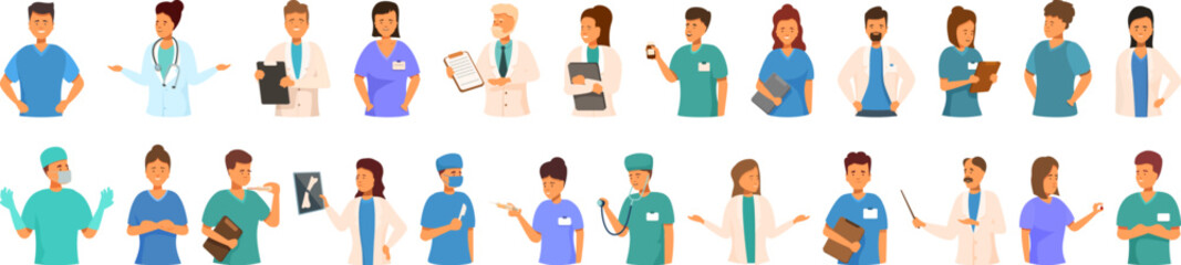 Medic student icons set cartoon vector. Hospital nurse character. Medicine people - obrazy, fototapety, plakaty