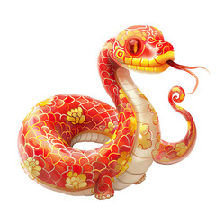 concept art of a cute chinese snake for lunar new year. Red and yellow color scheme, white background PNG