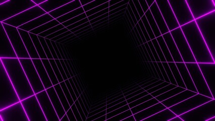 3d abstract neon pink purple grid background. Wireframe sci-fi futuristic videogame y2k square tunnel. Glow laser lines