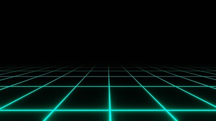 3d retro neon green blue turquoise abstract background with laser lines. Synthwave grid videogame style. Vj futuristic sci-fi 80s 90s y2k wireframe net. Glow stripes in space isolated black