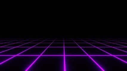 3d retro neon purple abstract background with laser  glowing lines. Synthwave grid videogame style. Vj futuristic sci-fi 80s 90s y2k wireframe net.	 Disco music template
