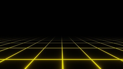 3d retro neon yellow abstract grid background with laser lines. Synthwave videogame style. Vj futuristic sci-fi 80s 90s y2k wireframe net. Disco landscape	
