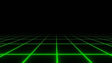 3d retro neon green abstract background with laser lines. Synthwave grid videogame style. Vj futuristic sci-fi 80s 90s y2k wireframe net. Rave disco party music poster, Vintage template	