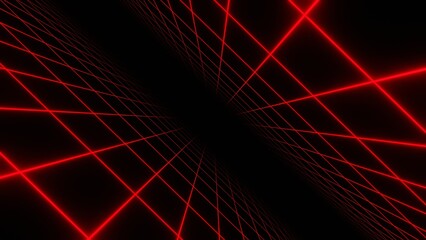 Naklejka premium 3d retro futuristic red abstract background. Wireframe neon laser swirl grid lines with stars. Retroway synthwave videogame sci-fi. Rave disco music poster. Halloween vampire minimalistic,